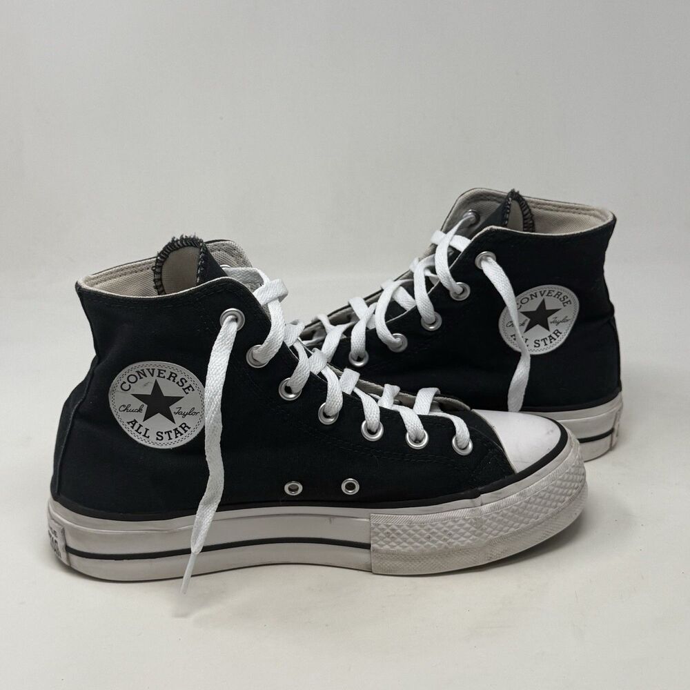 Converse All Star Chuck Lift Platform High Shoes Womens 8 Black Canvas Retro